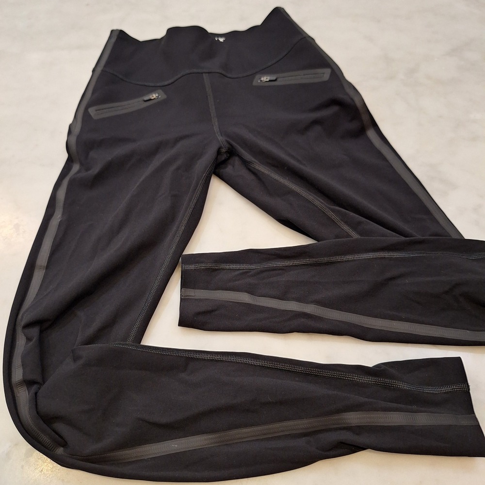 Spanx Active Leggings Women XS Black Zipper‎ Pockets High Waist Athletic Yoga